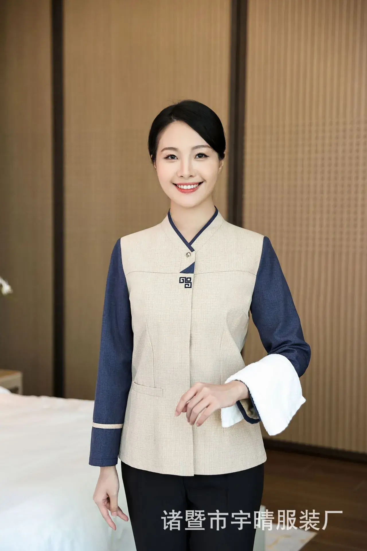 Men's Blue Cotton Long Sleeve Hotel Cleaner Work Clothes - Image 3