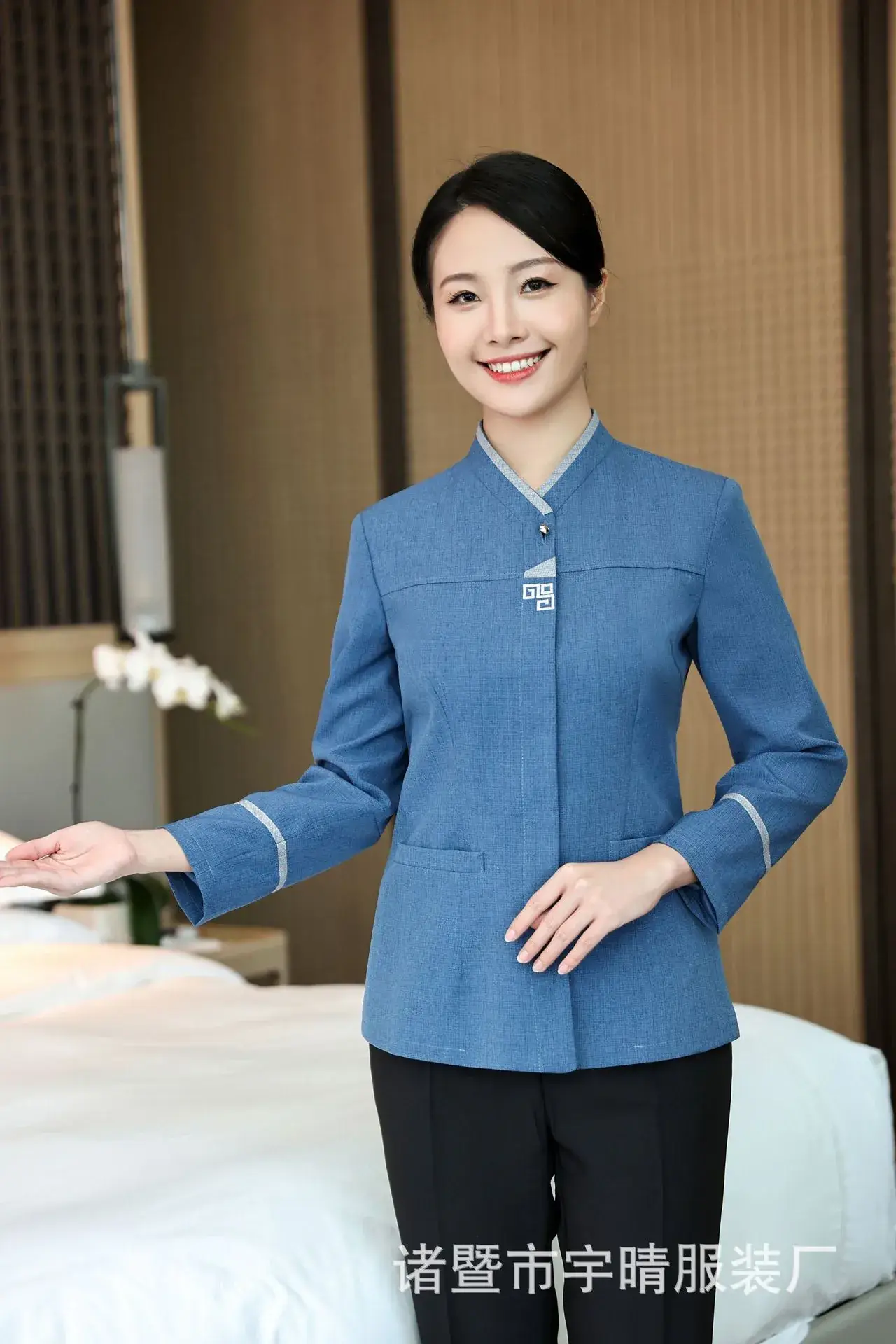 Men's Blue Cotton Long Sleeve Hotel Cleaner Work Clothes - Image 5