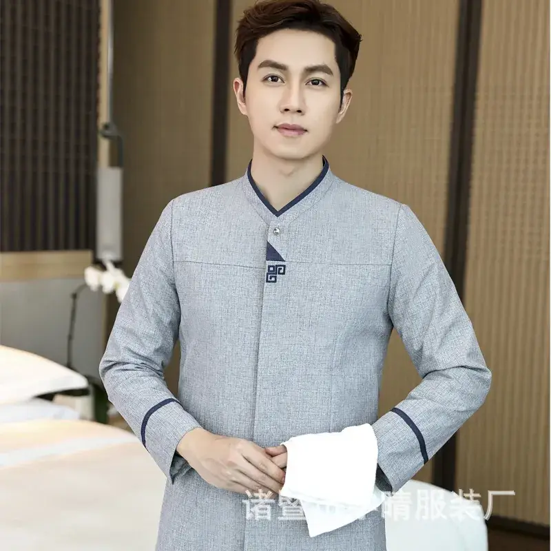 Men's Blue Cotton Long Sleeve Hotel Cleaner Work Clothes - Image 6