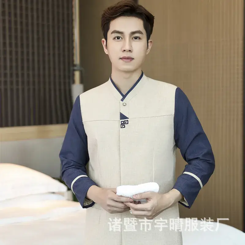 Men's Blue Cotton Long Sleeve Hotel Cleaner Work Clothes - Image 8