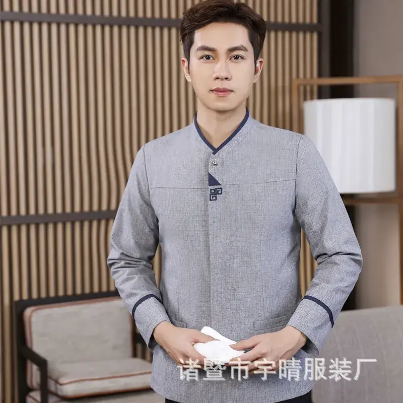 Men's Blue Cotton Long Sleeve Hotel Cleaner Work Clothes - Image 9