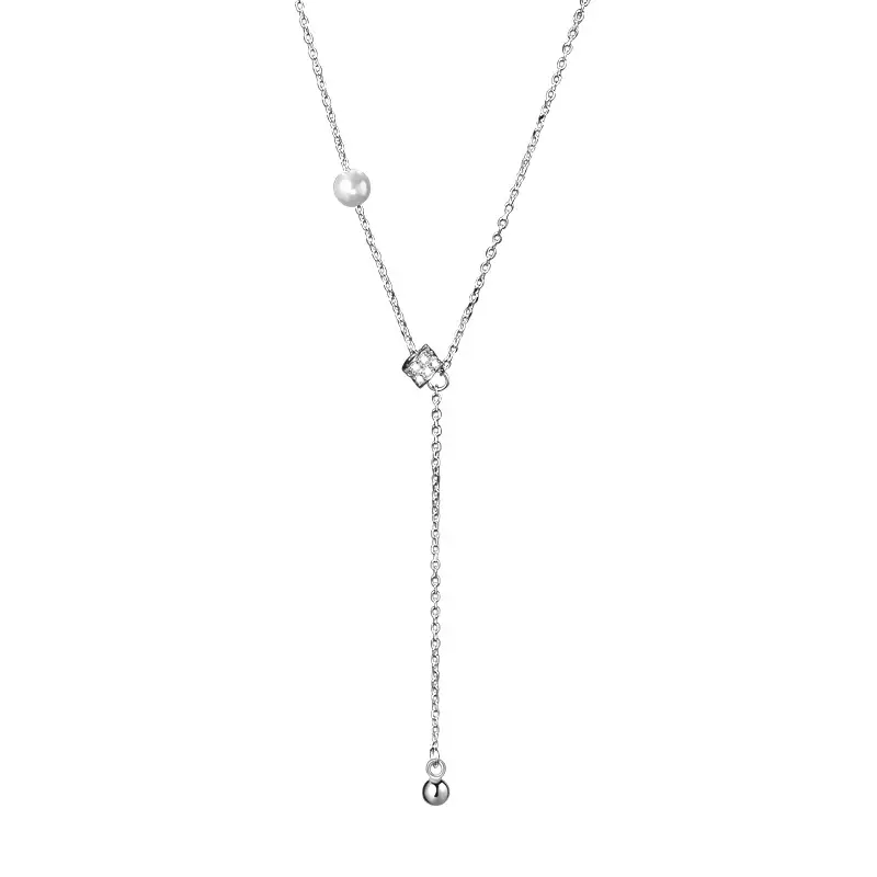 S925 Silver Tassel Pearl Necklace for Women