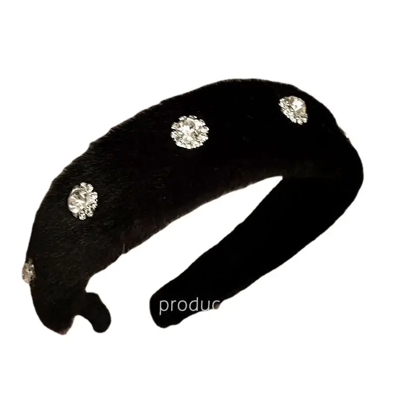 Black Velvet Rhinestone Headband for Women - Image 7