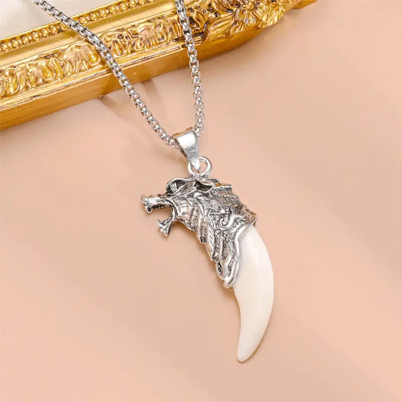 Titanium Steel Wolf Tooth Necklace for Men — feature 14
