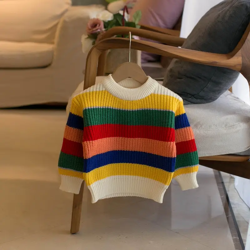 Kids Multi-Color Round Neck Pullover Sweater - Image 4
