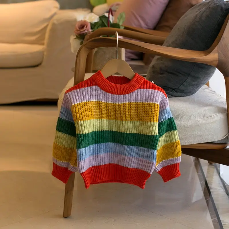 Kids Multi-Color Round Neck Pullover Sweater - Image 5