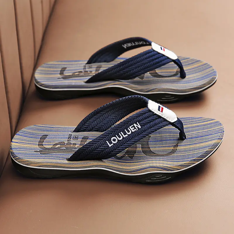 Korean Style Clip Flip Flops for Men Blue Striped
