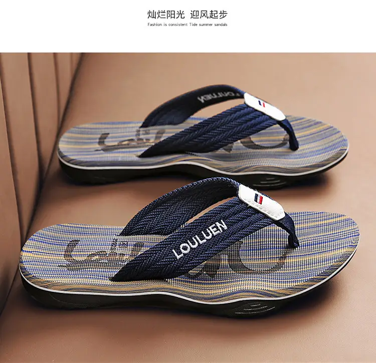 Korean Style Clip Flip Flops for Men Blue Striped — feature 18