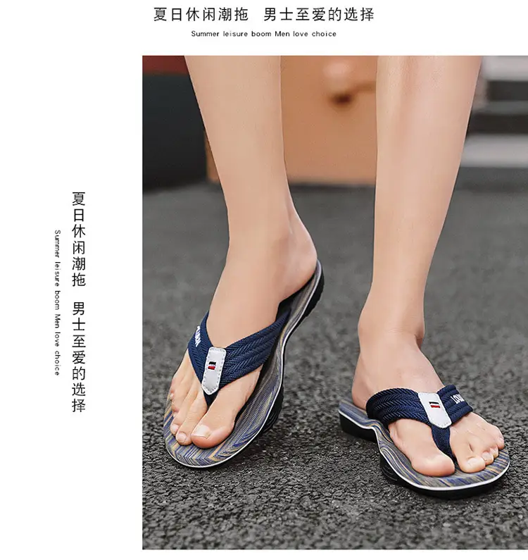 Korean Style Clip Flip Flops for Men Blue Striped — feature 26