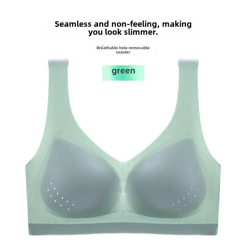 015# mesh breathable hole Cup ultra-thin seamless ice silk underwear women's wireless plus size bra push up small chest - Image 11