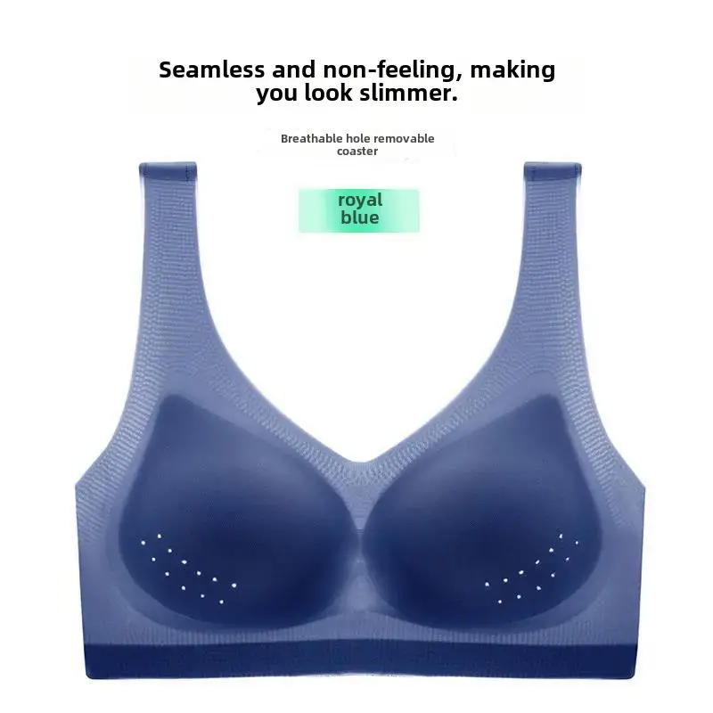 015# mesh breathable hole Cup ultra-thin seamless ice silk underwear women's wireless plus size bra push up small chest - Image 16