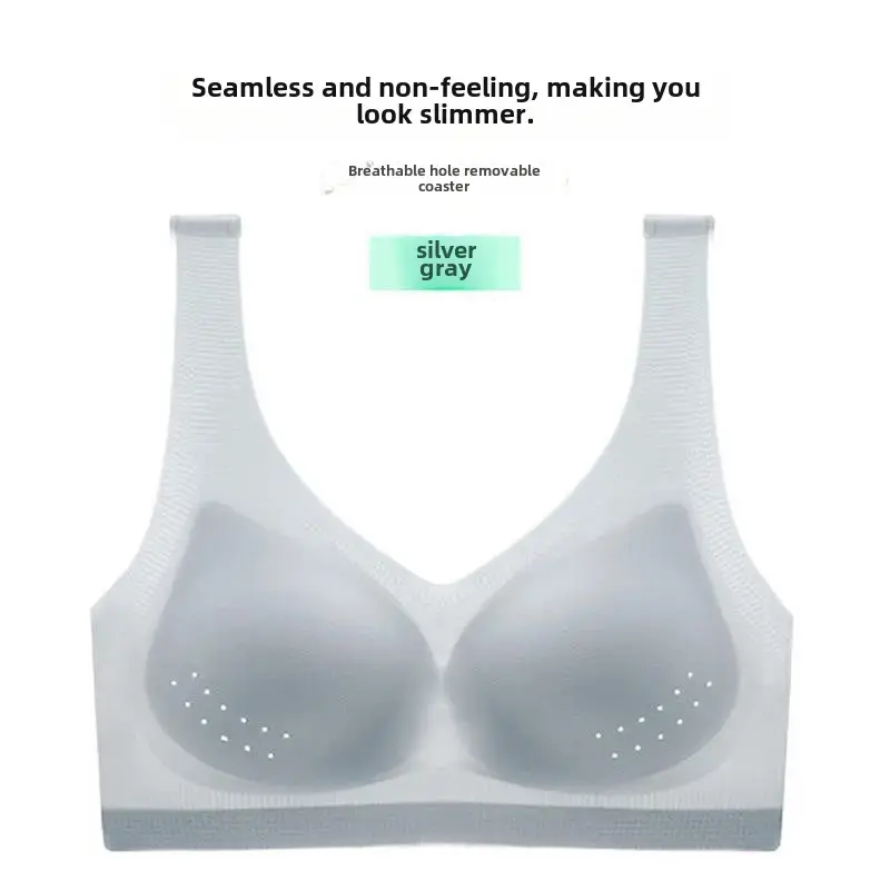 015# mesh breathable hole Cup ultra-thin seamless ice silk underwear women's wireless plus size bra push up small chest - Image 6