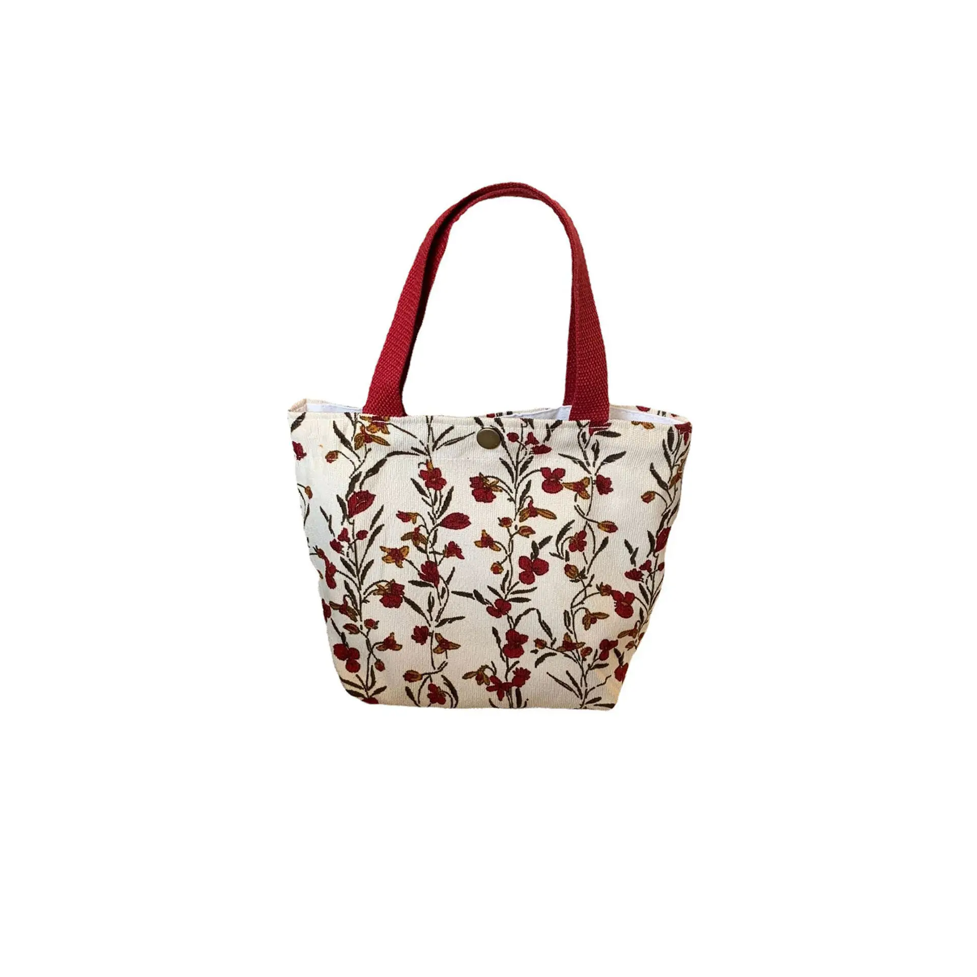 Korean Style Floral Corduroy Tote Bag Brown