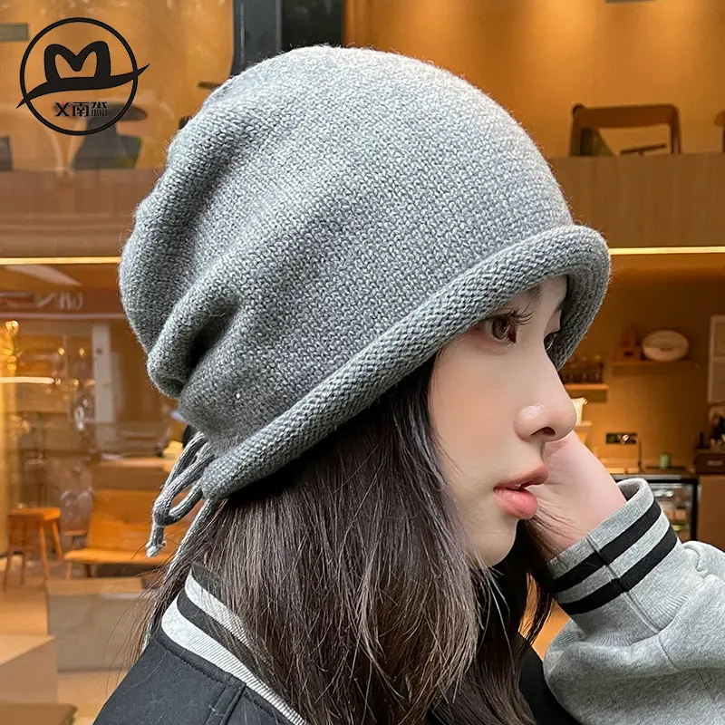 Women Drawstring Knitted Beanie Hat - Image 6