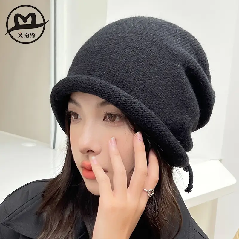 Women Drawstring Knitted Beanie Hat - Image 7