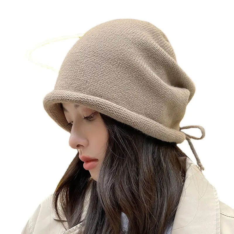 Women Drawstring Knitted Beanie Hat - Image 9