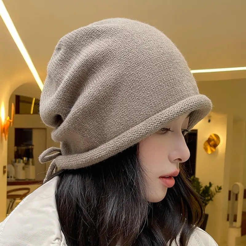Women Drawstring Knitted Beanie Hat - Image 3