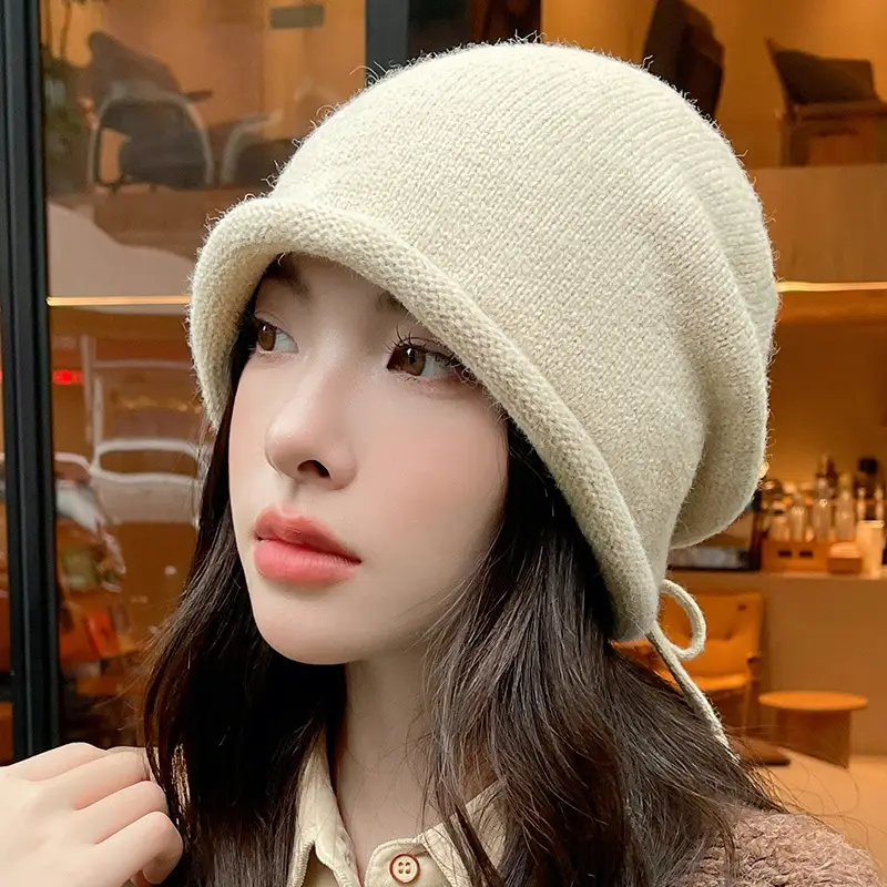 Women Drawstring Knitted Beanie Hat - Image 4