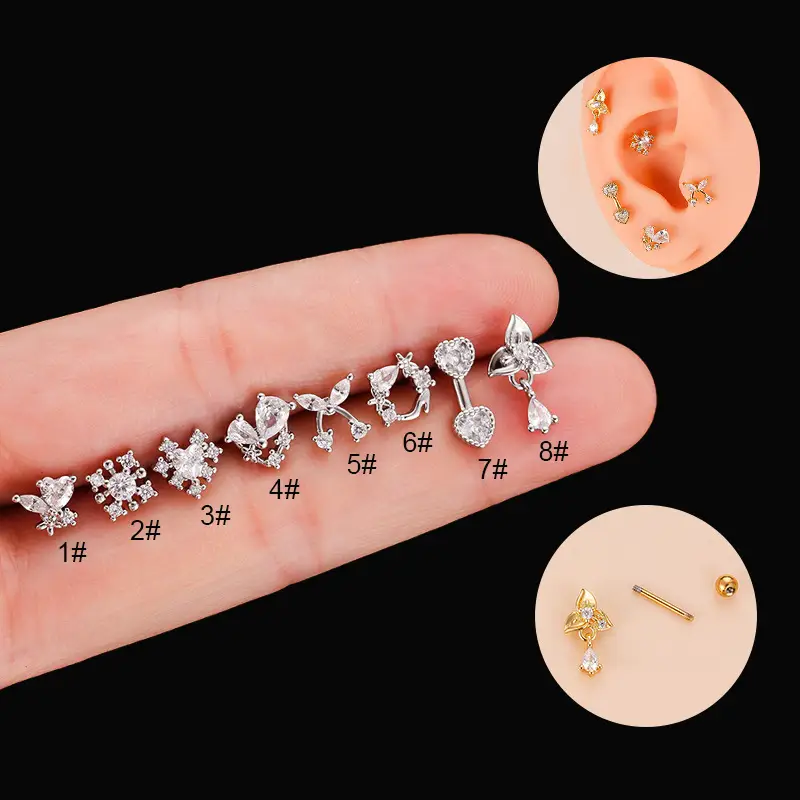 Stainless Steel Zircon Heart Bow Earrings