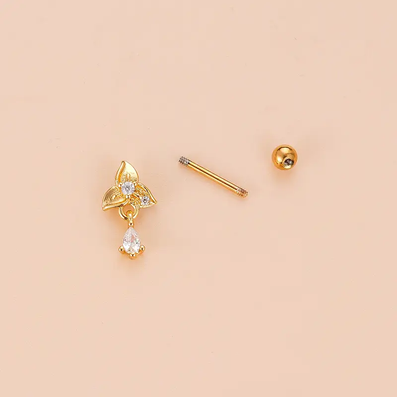 Stainless Steel Zircon Heart Bow Earrings