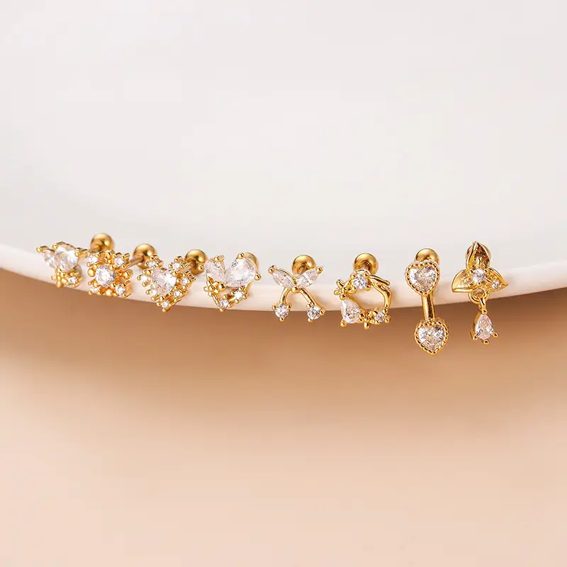 Stainless Steel Zircon Heart Bow Earrings