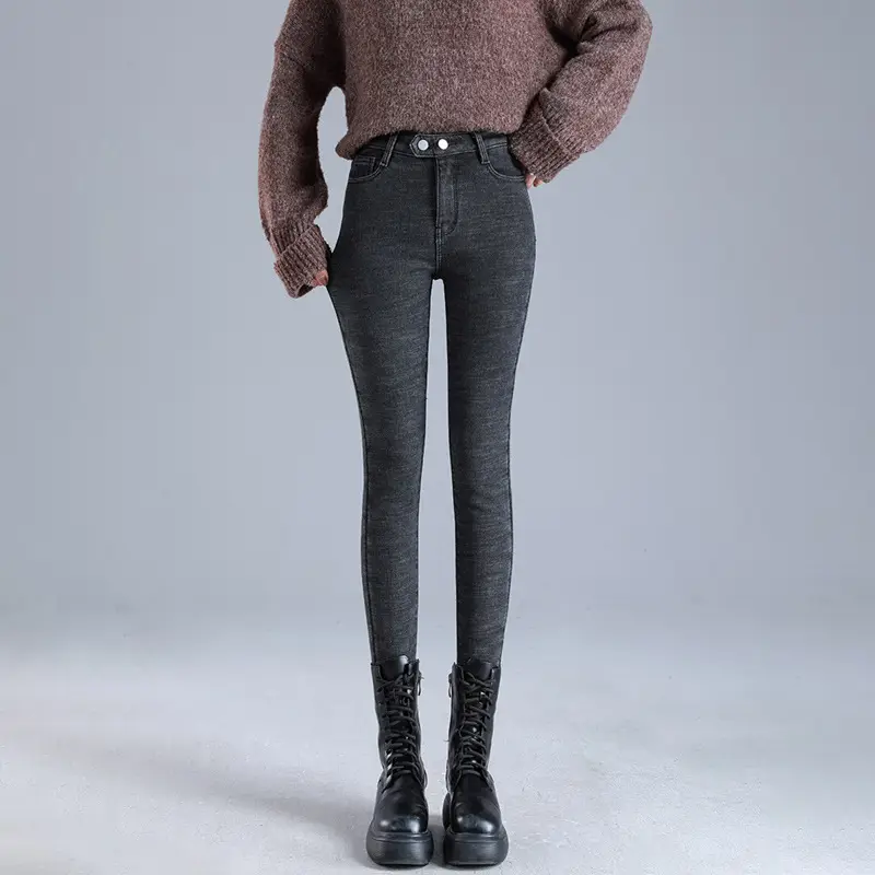 Fleece Lined High Waist Skinny Jeans Women 2023 Winter Warm - Image 2