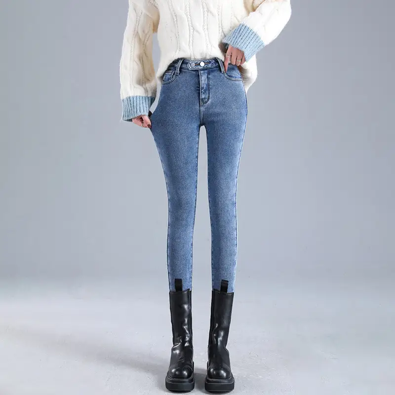 Fleece Lined High Waist Skinny Jeans Women 2023 Winter Warm - Image 3