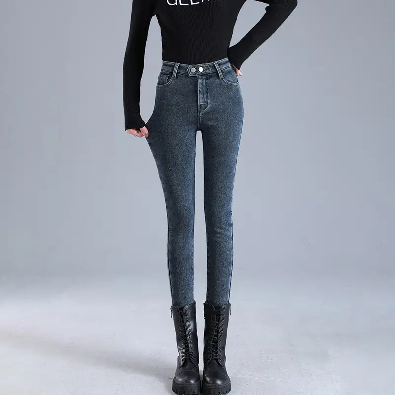 Fleece Lined High Waist Skinny Jeans Women 2023 Winter Warm - Image 4