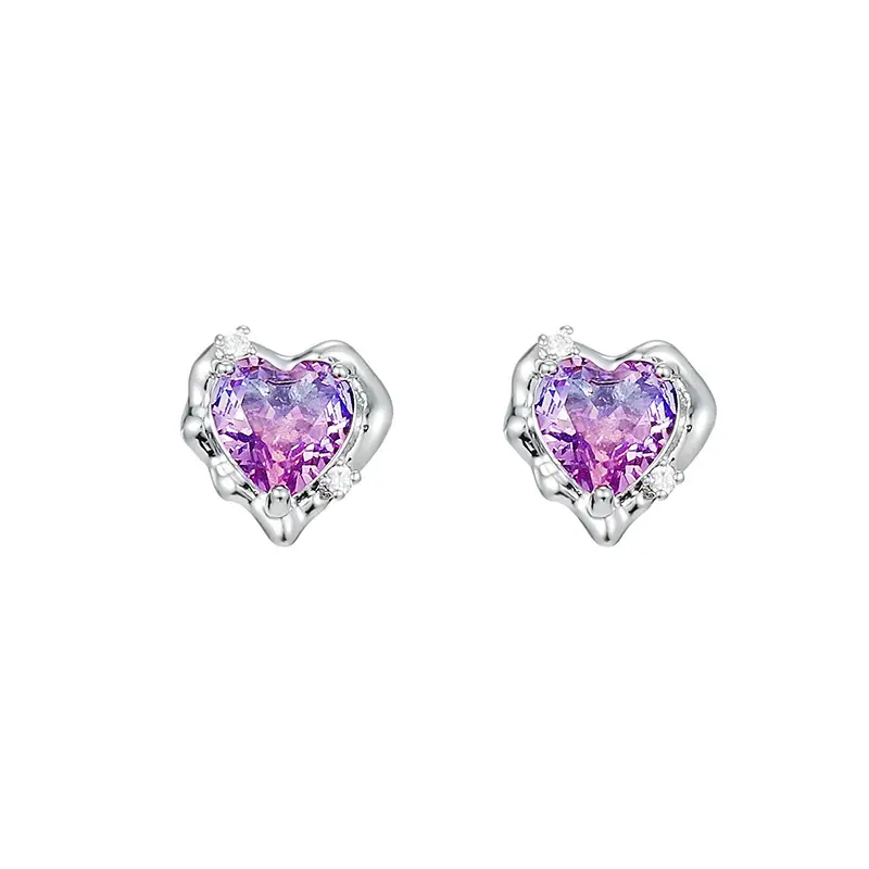 Crystal Blue Love Heart Earrings Sweet Zircon French High-End - Image 6