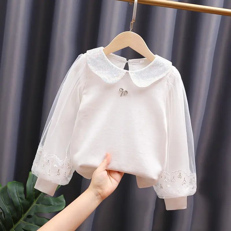 Girls White Cotton Puff Sleeve Top Spring Autumn - Image 6