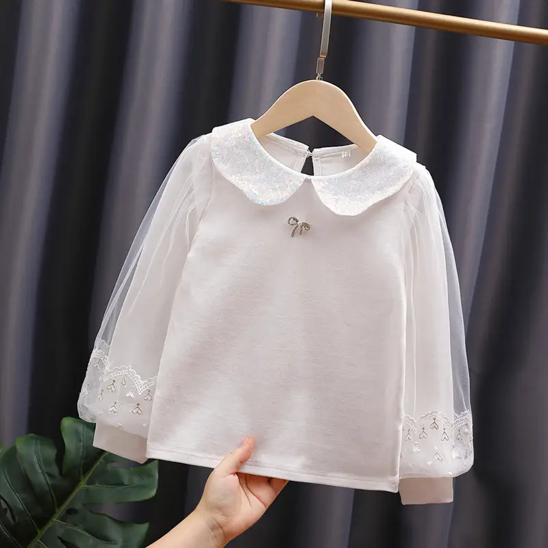 Girls White Cotton Puff Sleeve Top Spring Autumn - Image 7