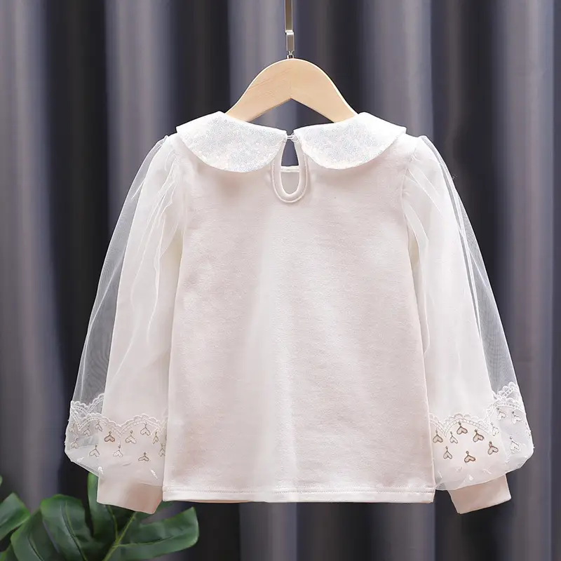 Girls White Cotton Puff Sleeve Top Spring Autumn - Image 8
