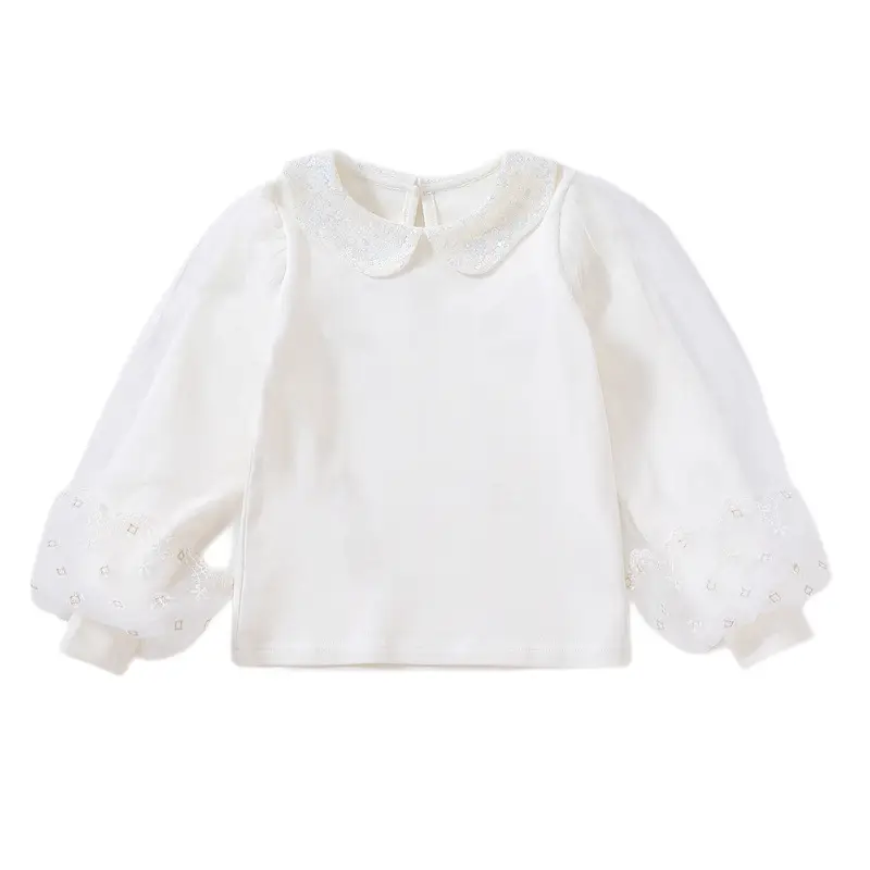 Girls White Cotton Puff Sleeve Top Spring Autumn - Image 10