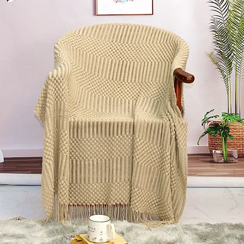 Nordic Knitted Bubble Blanket Set Pink Yellow - Image 12