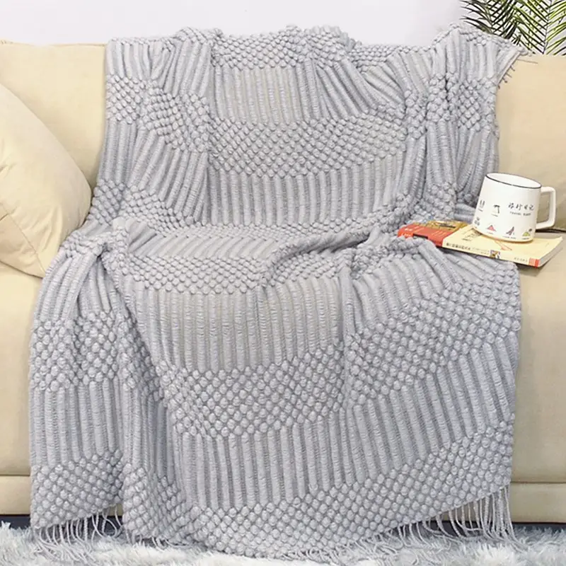 Nordic Knitted Bubble Blanket Set Pink Yellow - Image 13