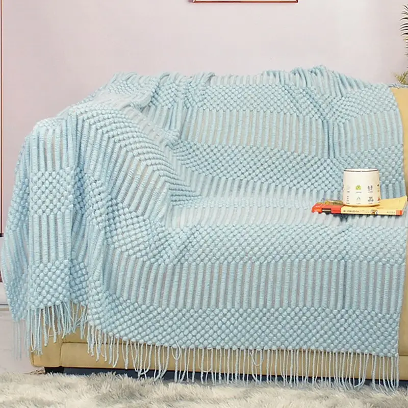 Nordic Knitted Bubble Blanket Set Pink Yellow - Image 14