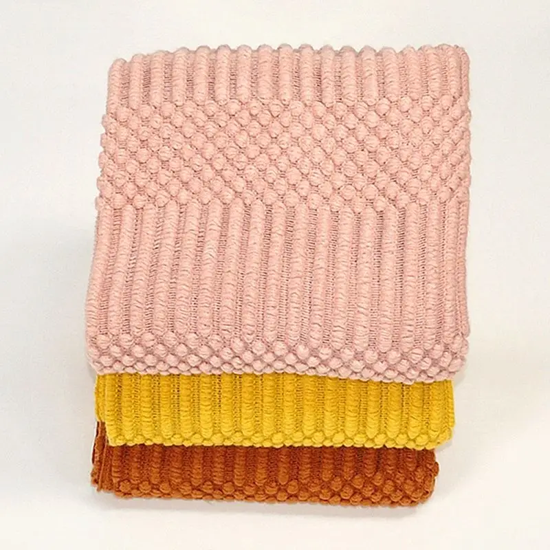 Nordic Knitted Bubble Blanket Set Pink Yellow - Image 15