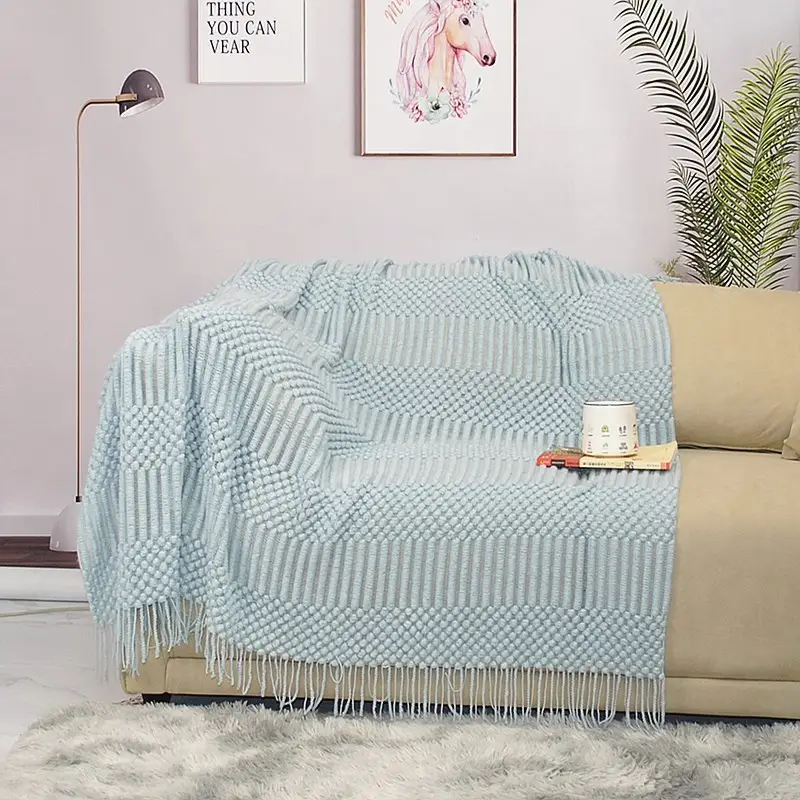 Nordic Knitted Bubble Blanket Set Pink Yellow - Image 10