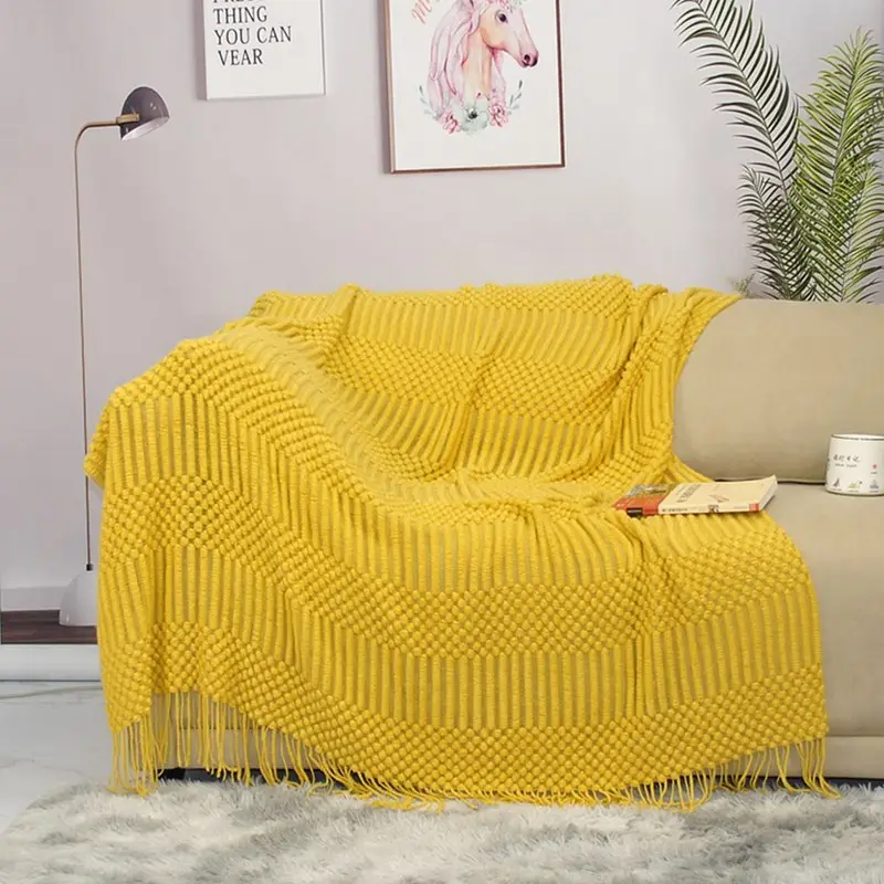 Nordic Knitted Bubble Blanket Set Pink Yellow - Image 2
