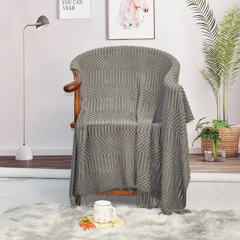 Nordic Knitted Bubble Blanket Set Pink Yellow - Image 4