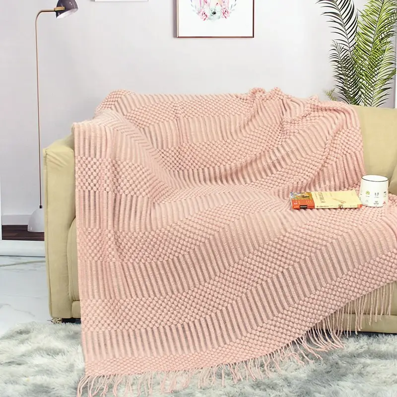 Nordic Knitted Bubble Blanket Set Pink Yellow - Image 6