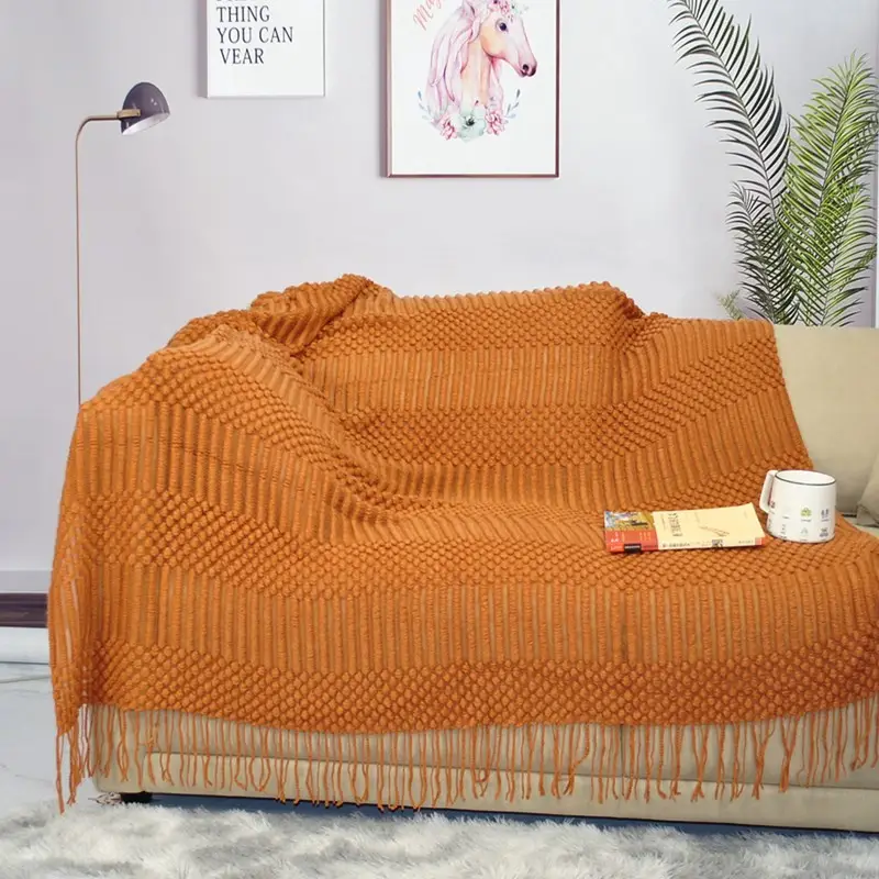 Nordic Knitted Bubble Blanket Set Pink Yellow - Image 8