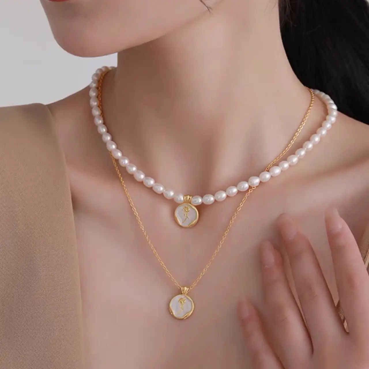 Elegant Rose Natural Pearl Necklace for Women - Image 5