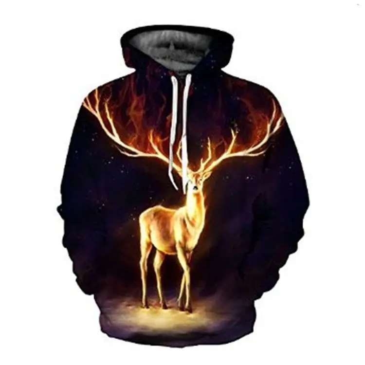 Men 3D Digital Print Hoodie Wolf Flame Design