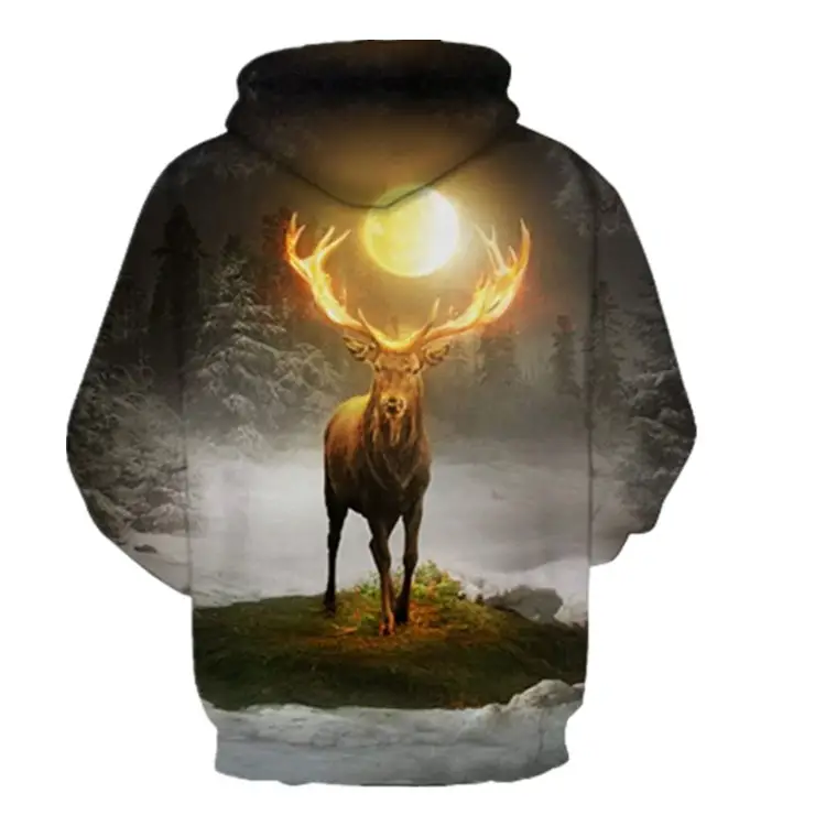Men 3D Digital Print Hoodie Wolf Flame Design
