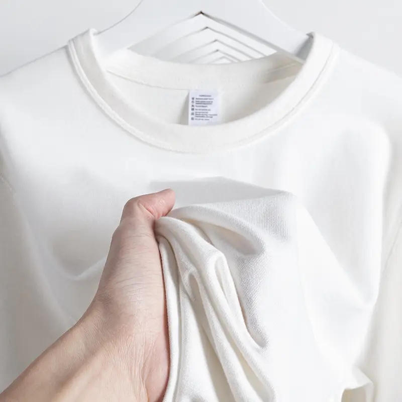 Men White Cotton T-Shirt 270g Round Neck - Image 3