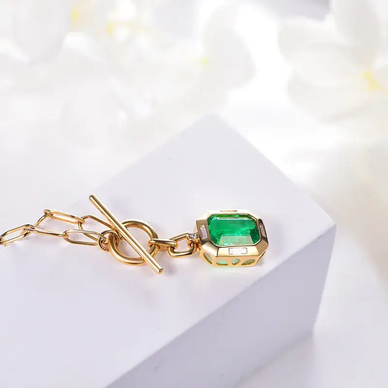 Green Princess Square Diamond Necklace for Women - Image 2