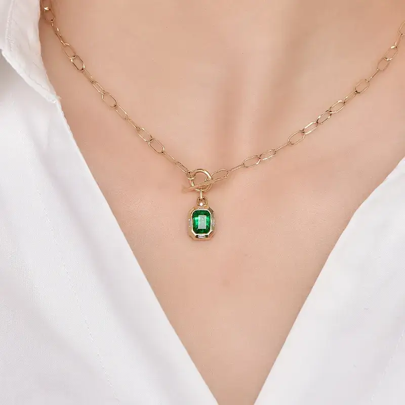Green Princess Square Diamond Necklace for Women - Image 3