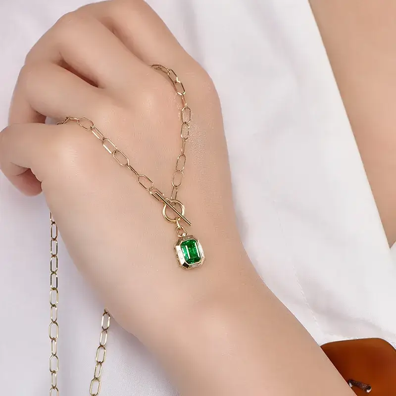 Green Princess Square Diamond Necklace for Women - Image 4