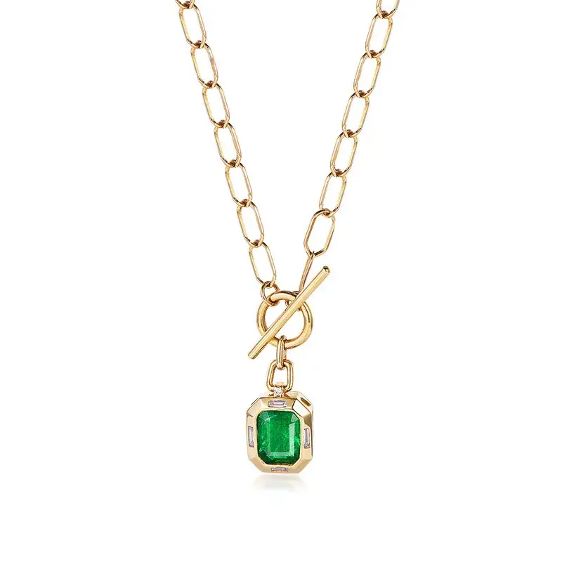 Green Princess Square Diamond Necklace for Women - Image 5